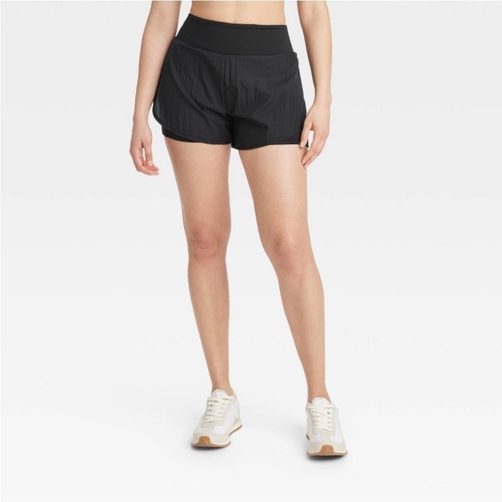 Women's Woven High-Rise 2-in-1 Run Shorts 3" - All In Motion™ Black